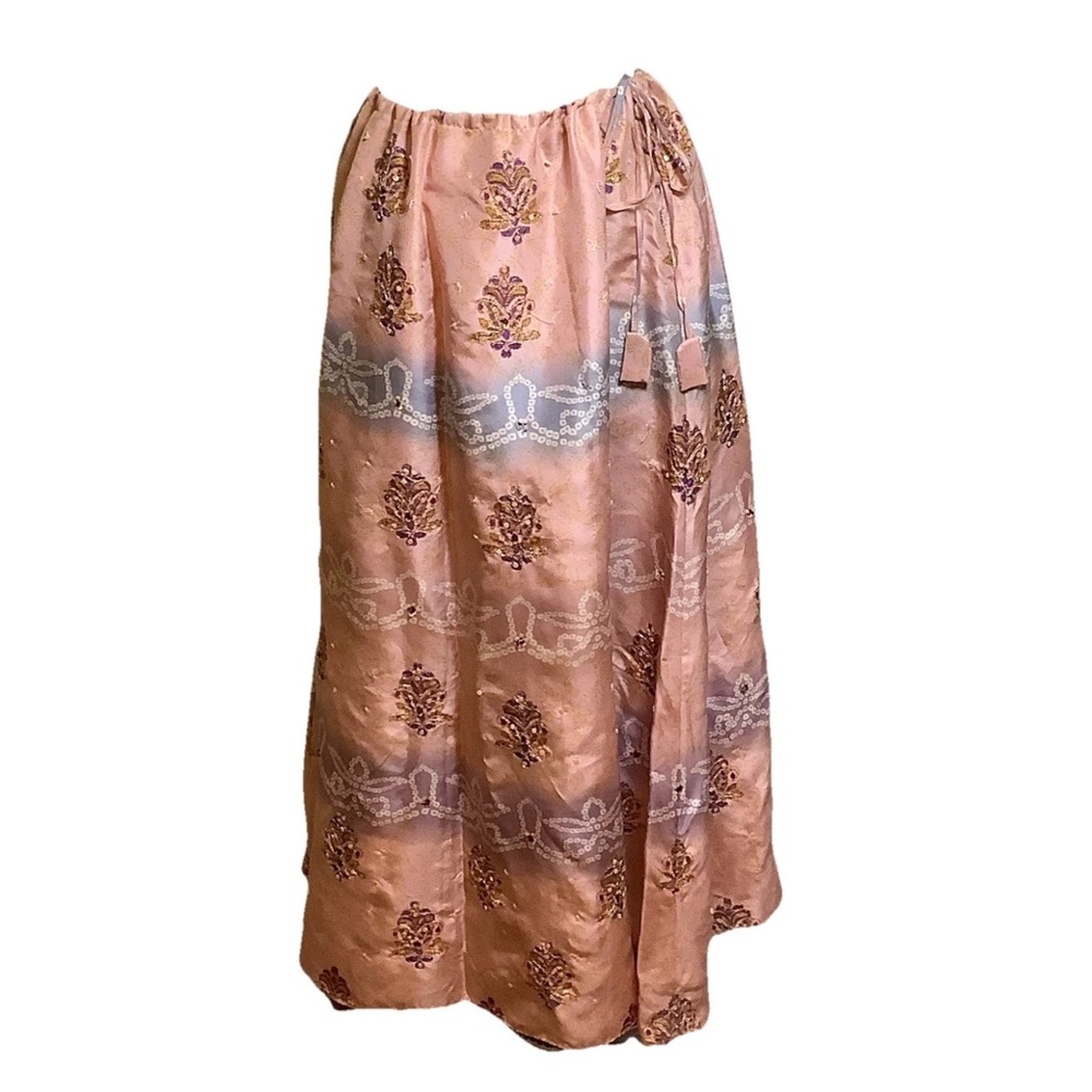 WD-NY VTG Y2K SILK‎ PAISLEY MAXI SKIRT BEADED PEASANT FLORAL SEQUIN 12 LOW RISE